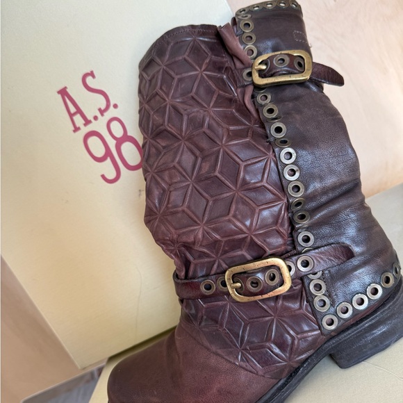 AS 98 STOCKTON Motorcycle Boots Cognac Brown/Brass hardware. - Picture 2 of 12